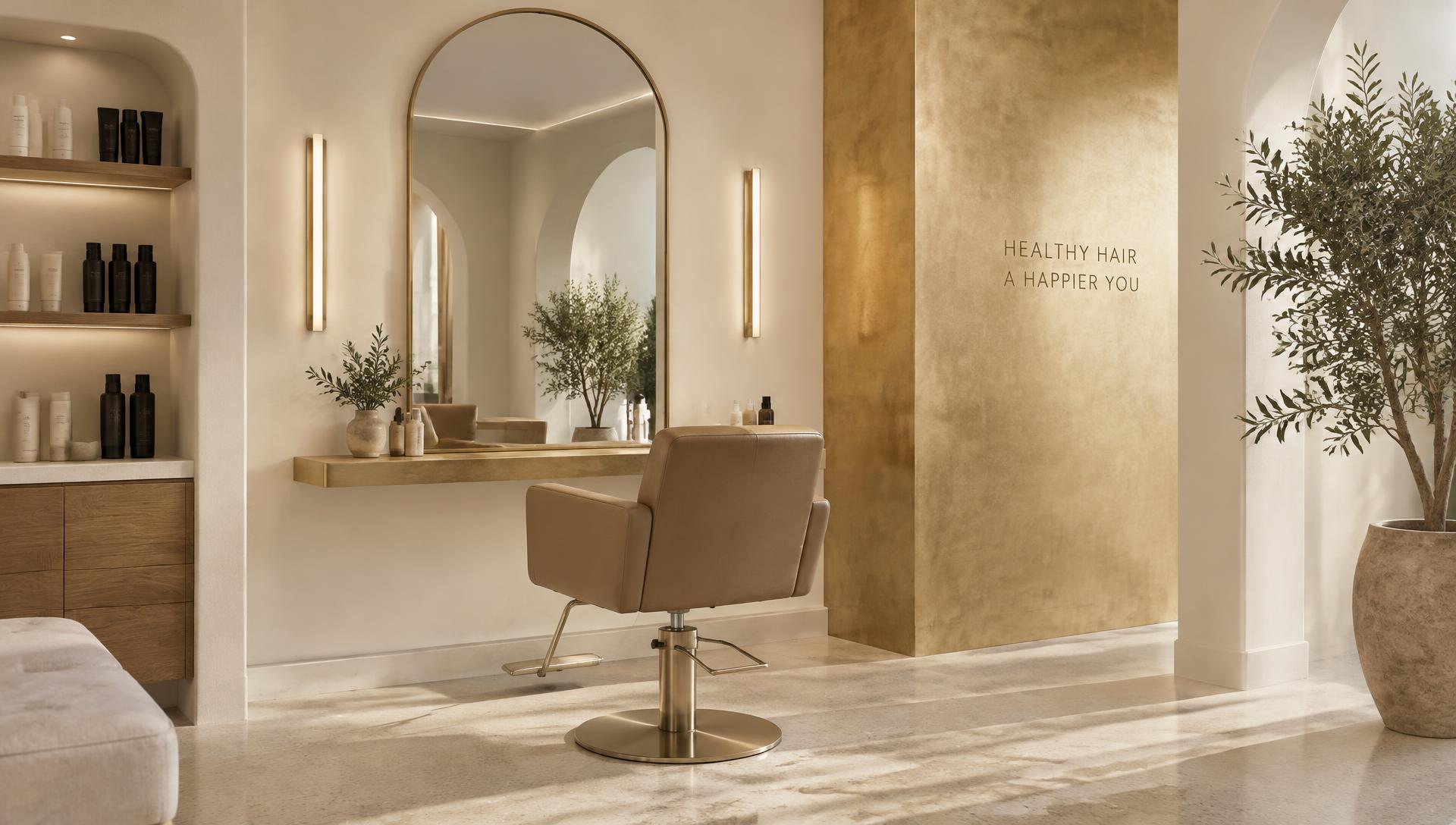 Olive & Co Hair Studio interior with gold wall